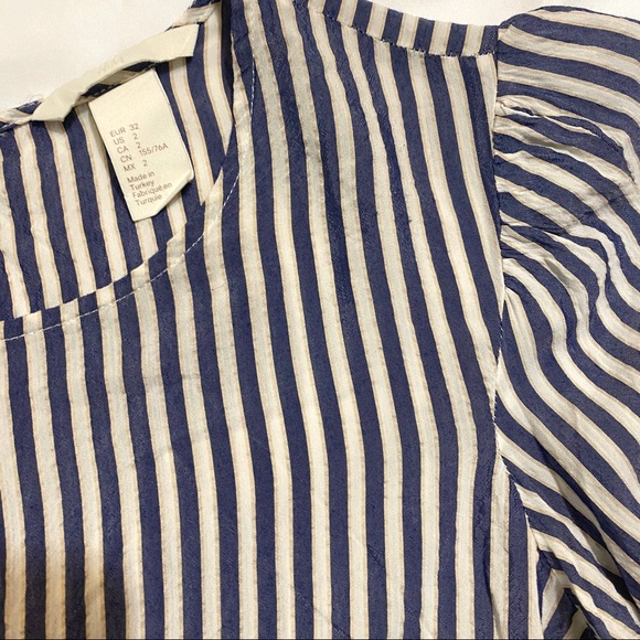 Striped Lace Trim Wide Sleeve Blouse Top H&M 2 XS - Picture 4 of 4